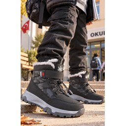 حذاء ثلج للأطفال Muggo TUNDY للجنسين مبطن بالفرو مع فيلكرو وأربطة - أسود Muggo TUNDY Unisex Kids' Fur-Lined Snow Boot with Hook-and-Loop and Laces - Black