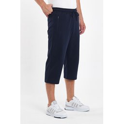 شورت برمودا رجالي كابري كحلي بجيوب وسحاب، طول الركبة، خصر مطاطي قابل للتعديل Men's Navy Bermuda Capri Shorts with Zipper Pockets, Knee-Length, Adjustable Elastic Waist