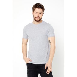 تي شيرت رجالي قطن 100% بقصة عادية وياقة دائرية - رمادي Men's 100% Cotton Regular Fit Crew Neck Basic T-Shirt - Grey