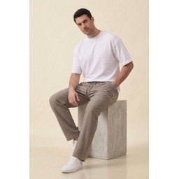 بنطلون رجالي مريح من الكتان 30118 - لون فيزون Men's Comfortable Linen Trousers 30118 - Vizon