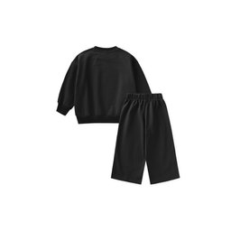 طقم سويت شيرت للأطفال بتفاصيل شريطية 2-10 سنوات - أسود Kids' Striped Detail Sweatshirt Set 2-10 Years - Black