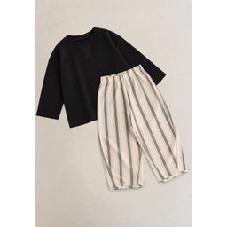 طقم مخطط موسمي للأطفال 2-10 سنوات - أسود Seasonal Striped Kids' Set 2-10 Years - Black