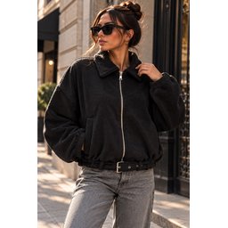 جاكيت نسائي بسحاب وتفاصيل حزام 0784 - أسود Women's Belt Detail Zipper Jacket 0784 - Black