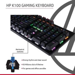 كيبورد ألعاب ميكانيكي اتش بي HP GK100F سلكي 104 مفاتيح – أسود HP GK100F Mechanical Gaming Keyboard - 104 Keys - Wired - Black