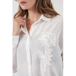 قميص نسائي كتان واسع 20338 - أبيض Women's Oversize Linen Shirt 20338 - White