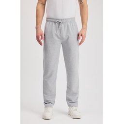 بنطلون رياضي رجالي رمادي مريح بقصة مستقيمة مع تفاصيل تطريز وجيوب بسحاب Men's Grey Comfortable Straight-Leg Sweatpants with Zipper Pockets & Embroidery