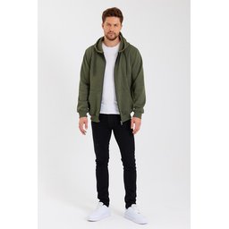 METALIC سترة رجالية بغطاء رأس وسحاب، بجيوب كانجارو، مبطنة بالقطن - كاكي METALIC Men's Khaki Hooded Zipper Cardigan with Kangaroo Pockets, Cotton Lined