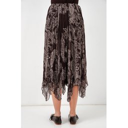 تنورة نسائية شيفون تُل غير متماثلة 8061 - بني Women's Asymmetrical Tulle Chiffon Skirt 8061 - Brown