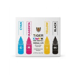مجموعة أحبار كانون الاحترافية من ماركة تايجر العالمية (CMYK) سعة 100 مل × 4 - أداء فائق ومطابق لسلسلة طابعات كانون GI-490 Tiger CMYK Ink Refill 100ml x 4 Set - Premium High-Yield Compatible with Canon GI-490 Printers