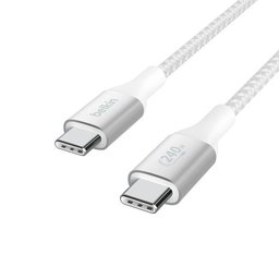 كيبل بوست جارج المضفّر من يو إس بي-سي إلى يو إس بي-سي بطول ٢ متر باللون الأبيض BoostCharge Braided USB-C to USB-C Cable 240W (2m, White)