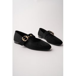 حذاء باليه نسائي Muggo HALSEY ذهبي بإبزيم جلد - أسود Muggo HALSEY Gold Buckle Leather Women's Ballet Flats - Black