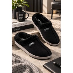 شبشب منزلي رجالي شتوي LAFONT من Muggo مبطن بالفرو ونعل مريح - أسود Muggo LAFONT Men's Winter Home Slippers - Fur Lined, Comfortable Sole - Black