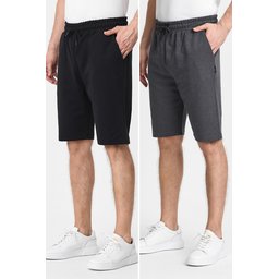 شورت رجالي مريح بقصة عادية بخصر مطاطي وجيوب جانبية - أسود-فحمي (عبوة من 2) Men's Black-Anthracite Regular Fit Comfortable Shorts with Elastic Waist and Side Pockets - 2-Pack