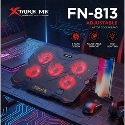 قاعدة تبريد لابتوب احترافية بـ 5 مراوح وإضاءة حمراء Xtrike Me FN-813 قابلة للتعديل مع حامل هاتف احترافي Xtrike Me FN-813 5-Fan Adjustable Gaming Laptop Cooling Pad with Red LED Light and Phone Stand