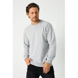 سويت شيرت رجالي رمادي بسيك بياقة دائرية من ميتاليك Mmetalic Men's Grey Basic Crew Neck Sweatshirt