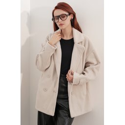 9143 معطف كاشيه نسائي بياقة متقاطعة - لون إكرو 9143 Women's Crossover Collar Cachet Coat - Ecru