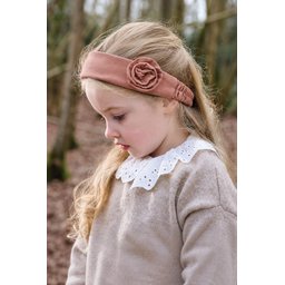 باندانا مطاطية من الموسلين بتصميم وردة - لون خوخي Muslin Rose Design Elastic Bandana - Peach