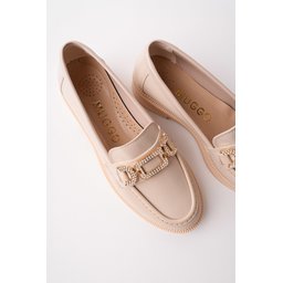 حذاء لوفر نسائي Muggo ARVEN بتفاصيل حجرية وإبزيم معدني - بيج Muggo ARVEN Women's Loafer Shoes with Stone Details & Metal Buckle - Tan