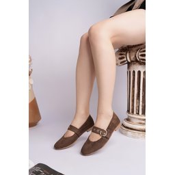 حذاء باليه نسائي MUGGO HALSEY جلد ذهبي بإبزيم - بني MUGGO HALSEY Gold Buckle Leather Women's Ballet Flats - Brown