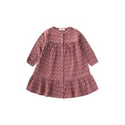 فستان شاش بناتي منقوش لعمر 8-12 سنة - لون وردي مجفف Girls' Patterned Muslin Dress 8-12 Years - Dried Rose