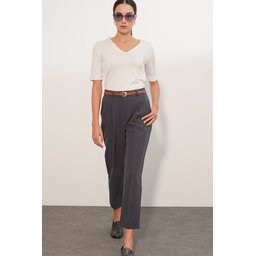 بنطلون قماش نسائي بحزام 30136 - أنثراسيت Women's Belted Fabric Trousers 30136 - Anthracite