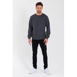 سويتشيرت رجالي بياقة دائرية وتفاصيل ANTRASIT - قطن من الداخل Men's Crew Neck Cotton-Lined Sweatshirt with Label Detail - ANTRASIT