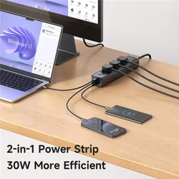 شاحن سيارة MC 120 واط 1C+1A مع كابلات USB-C وLighting قابلة للسحب MC 6-in-1 30W GaN Surge Protection Power Strip