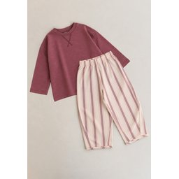طقم مخطط موسمي للأطفال 2-10 سنوات - لون وردي مجفف Seasonal Striped Kids' Set 2-10 Years - Dried Rose