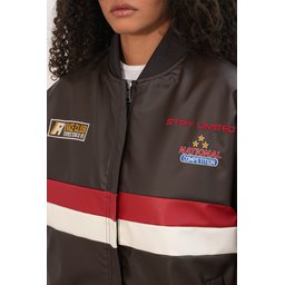 جاكيت بومبر 0698 من الجلد الصناعي المطبوع - بني 0698 Printed Faux Leather Bomber Jacket - Brown