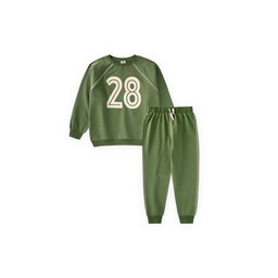 طقم سويت شيرت بطبعة Karyoka مبطن للأطفال 2-10 سنوات - أخضر زيتي Kids' Printed Karyoka Detail Lined Sweatshirt Set 2-10 Years - Olive Green
