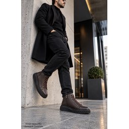 حذاء Muggo DREX رجالي شتوي يومي جلد طبيعي برباط ونعل سميك - بني Muggo DREX Men's Genuine Leather Lace-Up Thick Sole Winter Daily Boots - Brown