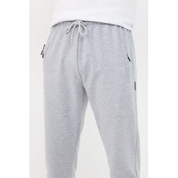 بنطلون رياضي رجالي رمادي بأساور سفلية وسحاب جيب Men's Grey Jogger Sweatpants with Ribbed Cuffs and Zipper Pockets