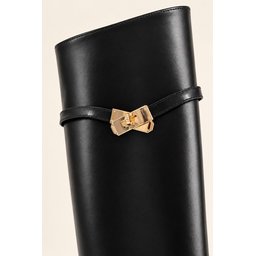 بوت نسائي Muggo ELOISE بسحاب وكعب رفيع مدبب قابل للتحويل - أسود Muggo ELOISE Detachable Gaiter Buckled Zipper Pointed Toe Stiletto Heel Women's Boot - Black