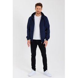 METALIC سترة رجالية بغطاء رأس وسحاب، جيب كنغر، مبطنة بالقطن - كحلي METALIC Men's Navy Hooded Zipper Cardigan with Kangaroo Pocket, Cotton Lined