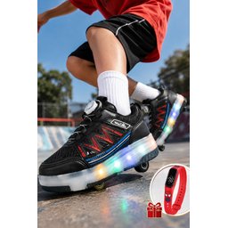حذاء رياضي MUGGO SKATE للأطفال بعجلات مضيئة - أسود وأحمر Muggo SKATE Kids' Light-Up Roller Sneaker Shoes - Black - Red
