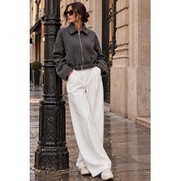 جاكيت نسائي بسحاب وتفاصيل حزام - أنثراسيت 0784 Women's Belt Detailed Zipper Jacket 0784 - Anthracite