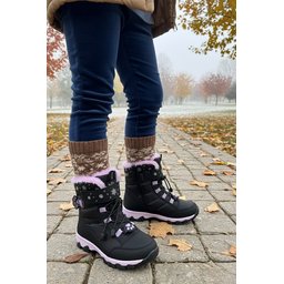 حذاء أطفال بناتي MUGGO TIGGER شتوي مبطن بالفرو برباط وشريط لاصق - أسود MUGGO TIGGER Girls' Fur-Lined Lace-Up & Velcro Winter Boots - Black