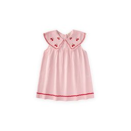 فستان موسلين مطرز للبنات 2-5 سنوات - وردي Muslin Embroidered Dress for Girls 2-5 Years - Pink