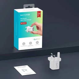 شاحن جداري راف باور بايونيير بقوة 30 واط بتقنية GaN 5.0 ومنفذ تايب سي - أبيض RAVPower PD Pioneer 30W GaN 5.0 USB-C Wall Charger