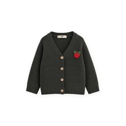 Links سترة كارديجان للأطفال بياقة V وتصميم وردة - أخضر كاكي (2-7 سنوات) Links Kids' V-Neck Rose Design Cardigan - Khaki Green (2-7 Years)