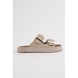 Muggo GOLDY حذاء نسائي مريح بكعب مسطح قابل للتعديل بإبزيم مزدوج - بيج Muggo GOLDY Women's Double Buckle Adjustable Comfortable Flat Sandals - Beige