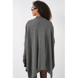 15783 بونشو تريكو فضفاض بفتحات جانبية - رمادي غامق 15783 Oversize Slit Poncho Knit Sweater - Dark Grey