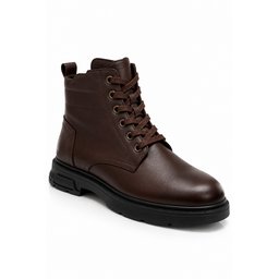 Muggo DİARA حذاء بوت رجالي شتوي يومي جلد طبيعي برباط وسحاب - بني Muggo DİARA Men's Genuine Leather Lace-Up & Zipper Winter Daily Boots - Brown