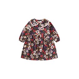 فستان أطفال من الفانيلا بنقوش - رمادي دخاني (2-8 سنوات) Patterned Flannel Dress for Kids 2-8 Years - Smoky Grey