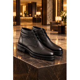 حذاء MUGGO ORVEN رجالي كلاسيك كاجوال برباط من الجلد الطبيعي - أسود MUGGO ORVEN Men's Genuine Leather Lace-Up Classic Casual Boots - Black