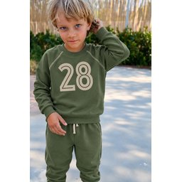 طقم سويت شيرت بطبعة Karyoka مبطن للأطفال 2-10 سنوات - أخضر زيتي Kids' Printed Karyoka Detail Lined Sweatshirt Set 2-10 Years - Olive Green