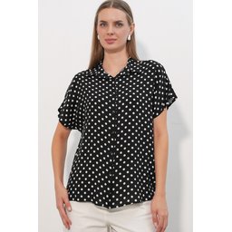 3711 قميص نسائي منقط بنصف كم - أسود 3711 Women's Polka Dot Half Sleeve Shirt - A.Siyah