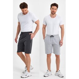 شورت رجالي مريح بقصة عادية مع جيوب جانبية - عبوة من قطعتين (فحمي-رمادي) Men's Regular Fit Side Pocket Comfort Shorts - 2-Pack (Anthracite-Grey)