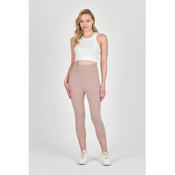 ليقنز كابري نسائي بيج بخصر عالٍ وشد للجسم Women's Beige High-Waist Shaping Capri Leggings