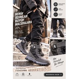 حذاء ثلج للأطفال Muggo TUNDY للجنسين مبطن بالفرو مع فيلكرو وأربطة - رمادي Muggo TUNDY Unisex Kids' Fur-Lined Snow Boot with Hook-and-Loop and Laces - Grey